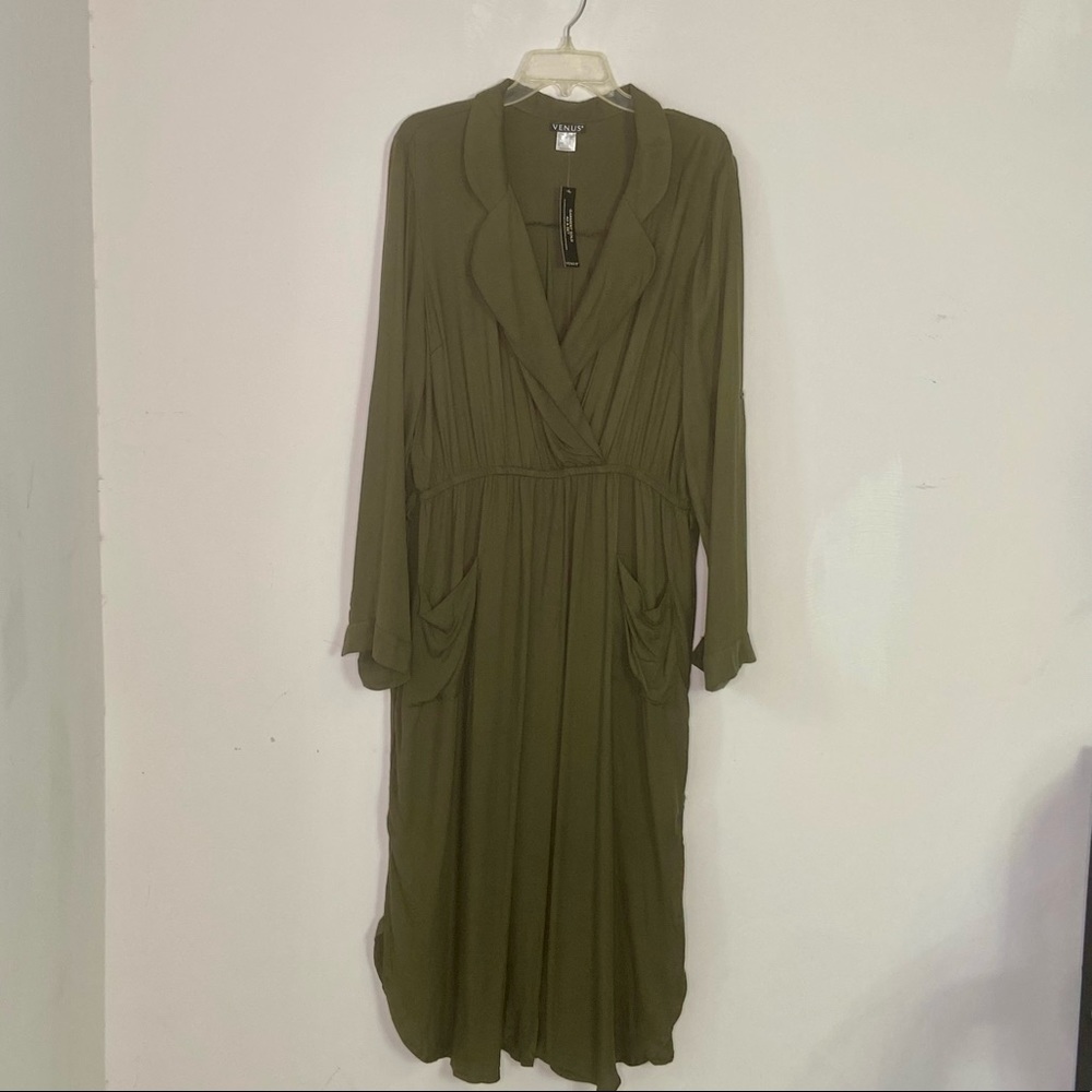 Venus Utility Style Olive Green Maxi Dress Plus Size 1X NWT